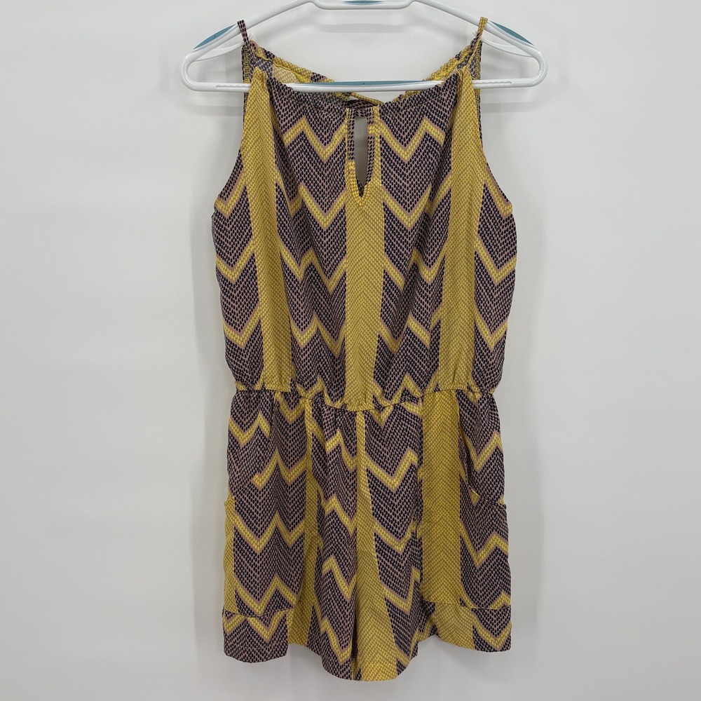 Sky Triangles Womens Yellow Purple Chevron Snake Print Halter‎ Romper Size M